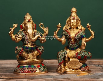 Lord Ganesh Lakshmi Statue - White Ganapati Laxmi Sculpture - Gajanan Idol - Ganesha - Goddess Of Wealth - Hindu God Figurine For Temple