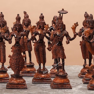 Vishnu Dashavatara Antique Finish - 9 inch Brass Lord Vishnu Dashavatar - Ten Incarnations of Lord Vishnu - Narayan Figurine  - Hari Murti