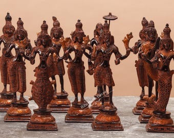 Vishnu Dashavatara Antique Finish - 9 inch Brass Lord Vishnu Dashavatar - Ten Incarnations of Lord Vishnu - Narayan Figurine  - Hari Murti