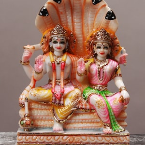 Vishnu Laxmi Statue - Narayan Laxshmi Idol - Vishnu Lakshmi Sculpture - Large Jaganath Laxmi Deity - Jagdish Sculpture - Seshnaag Gift