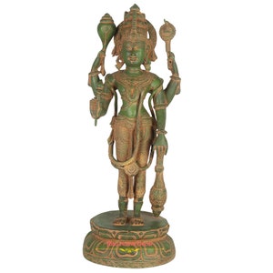 Lord Vishnu Brass Idol, Antique Look Vishnu Statue, Narayana Figure, Jaganath Sculpture for Temple, Govinda Deity , Big Figurine Lakshmikant