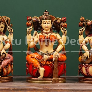 Lakshmi Ganesha Saraswati Statues - 8&quot; Maa Laxmi God Ganesh Ma Saraswati Idol- Diwali Puja - Hindu God Statues - Gajanan Laxmi For Home