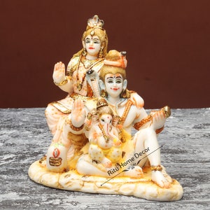 Shiva Family Statue - Culture Marble 4.8&quot; Shiv Pariwar Idol - Devi Parvati Ganesh Kartikeya Sculpture - Shankar Parivar Deity - Mahadev