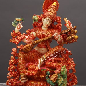 Goddess Saraswati Statue - Maa Sharda Idol - Ma Sarasvathi Figurine - Mother Saravati Idol - Goddess Of Fortune - Knowledge - Music Statue