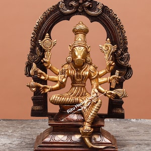 Brass Varahi Devi Statue - 12&quot; Barahi Ma Sculpture - Matrikas - Dandini Devi - Shakti Tantric Goddess - Hindu Goddess Deity - Two Tone Color