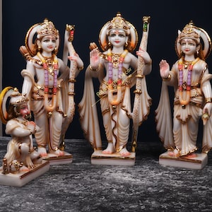 Escultura de Lord Rama Darbar 15&quot; - Estátuas de Bhagwan Ram - Ram Sita Lakshman Hanuman Idol - Divindades para o templo doméstico - Adipurush Rama Idol - Presente