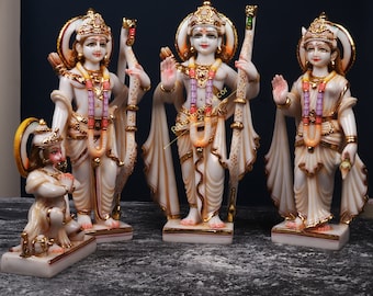 Lord Rama Darbar 15" Sculpture - Bhagwan Ram Statues - Ram Sita Lakshman Hanuman Idol - Deities For Home Temple - Adipurush Rama Idol - Gift