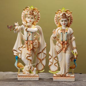 Radha Krishna 24&quot; Statue - Brown Painting Radhika Madhav Deity - Gopal Gopi Sculpture - God Idols For Worship - Shyam Shyama Idol - Keshav