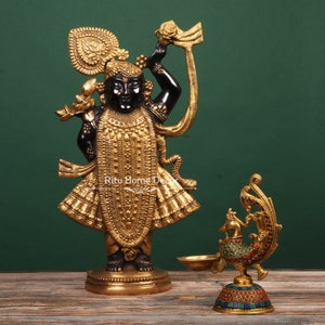 Lord Srinathji Brass Idol - Lord Vishnu Figurine - Hindu God Statue - Hari Sculpture - Sri Krishna Childhood Idol - Gopala For Home Temple