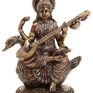 Goddess Saraswati 21.5 Cm Statue, Sharda Idol Sculpture, Hindu Goddess of Fortune, Knowledge, Music, Temple Mandir Statue, Sarasvathy Idol