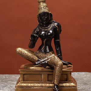 Brass Devi Parvati Statue - Black Finish Maa Gauri Sitting Idol - Mother Durga Sculpture - Devi Shakti Deity - Hindu Goddess Figurine Gift