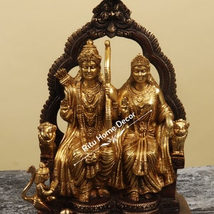 Brass Lord Ram Darbar Statue -  Ram Sita Sculpture - Rama Family Statue - Religious statuary - Ram Chandra Parivar Idol - Ram Janki Effigy