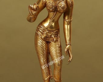 Estatua de la Diosa Dorada de Latón Parvati - Ídolo Maa Gauri de 12" - Figura Maa Adishakti - Ídolo del Dios Hindú - Esposa del Señor Shiva - Diosa de la Devoción