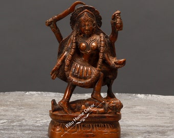 Estatua de acabado antiguo de latón Maa Kali - Ídolo de la diosa Kalika - Adishakti - Parashakti -Estatuilla de Jagdamba para el templo del hogar - Hindú Devi Murti