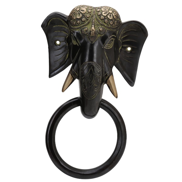 Aldaba de puerta de latón Acabado antiguo Aspecto vintage Decoración de puerta india Trabajo de arte Bien elaborado Cabeza de elefante Aldaba de puerta Regalo del día de la madre Recuerdo