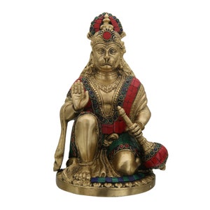 Brass Lord Hanuman Statue - Blessing Bajrang Bali Idol - Monkey Head Indian God Figurine - Divine Vanara Statue - Temple Mandir Altar Home