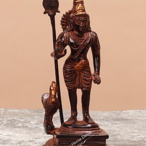 Lord Kartikeya Statue - Brass Antique Finish Murugan Swamy Sculpture - Kumara swamy Idol  - Shanmukha Murti - Lord with Peacock