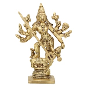 Brass Maa Durga 5&quot; Statue - Yogini - Rudrani Figurine - Adi Shakti - Parashakti - Idol - Mother Kali - Goddess of protection - Strength Idol