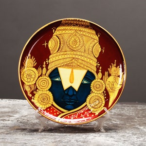 Tirupati Balaji Painting Wooden Plate - Venkatesh Sculpture - Tirupati Figurine For Wall Decor - Art Work With Balaji Face - Hand painted
