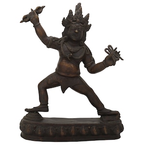 Brass Mahakala Statue - Tibetan God Figurine - Mahakala Bhairava Sculpture - Four Arm God Idol - Antique Finish Mahakal Moorti For Home