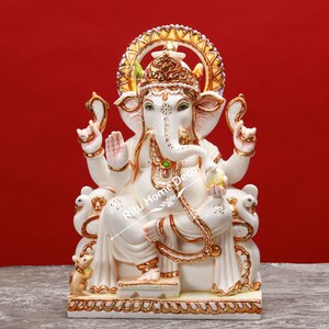 Lord Ganesh 15&quot; Statue in Culture Marble - Majestic Lord Ganesh Idol For Home Temple - Ganesh Decor - Housewarming Gift - Hindu God of Luck
