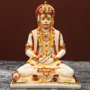 Lord Hanuman Sculpture , 20 CM Meditating Bajrang Bali Idol, Rama Devotee, Hindu Monkey God of Devotion, Strength ,Hanuman with Mace Gadha