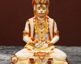 Lord Hanuman Sculpture , 20 CM Meditating Bajrang Bali Idol, Rama Devotee, Hindu Monkey God of Devotion, Strength ,Hanuman with Mace Gadha