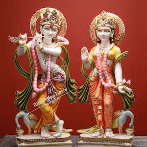 Radha Krishna Multicolour Statue - Radhika Madhav Deity - Gopal Gopi Sculpture - God Idols For Worship - Shyam Shyama Idol - Temple Sculptur