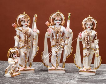 Estatua de Ram Darbar - Ídolo Ramdarbar de mármol cultivado grande de 30 CM - Figura pintada a mano del Señor Rama - Señor Hanuman - Señor Lakshman - Sita Mata