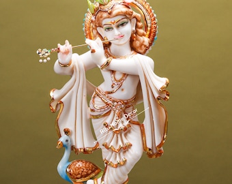 Señor Krishna, ídolo de Kishna multicolor grande de 47 cm, estatua de Dios Gopala, Govind, estatuilla de dios religioso hindú, deidad de Girdhar, estatua de Krsna, Shyam