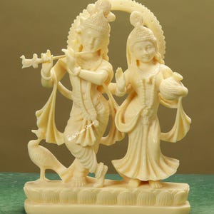Radha Krishna Statue, 26 cm Cultured Marble Radha Krishna Murti, Radhe Krishna Figurine, Multicolour Idol - Gopal Gopika