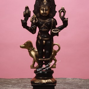 Brass Bhairava Statue With Dog In Black Finish - Dandpaani - Kaal Bhairav Sculpture - Rudra -  fierce manifestation of Shiva Idol - Bhairva