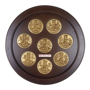 Brass Astha Laxmi Wall Hanging Sculpture - Maa Lakshmi Figurine - 8 forms of Lakshmi - Hindu Goddess of Wealth - Good fortune Goddess Idol