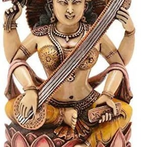 Goddess Saraswati Statue - Devi Sarasvati Idol - Maa Sharda Sculpture - Goddess Of Wisdon - Education - Music - Art - Ma Saraswathi Figurine