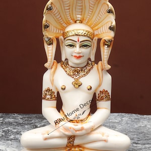 Lord Parsavnath Idol Home - 9&quot; Marble Dust Jain Tirthankara Statue - God Sculpture For Temple - Jain Mythological Figurine - Religious Gift