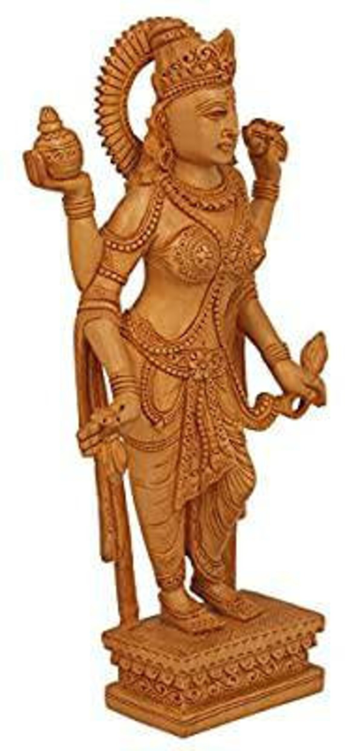 Wood Goddess Lakshmi Statue Standing Devi Laxmi Figurine Etsy