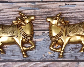Brass Cow Wall Hanging Pair- Brass Holy Cow Home Decor - Showpiece for Home Decor - Handmade Divine Cow - The Cow of Wishes & Desires - Gift