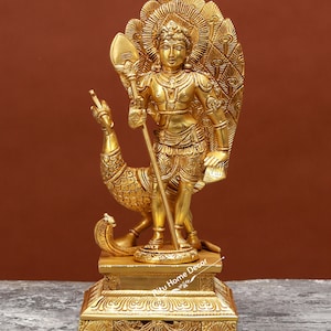 Lord Murugan Statue - Brass Murugan Swamy Sculpture - Kumaraswamy Idol - God Karthikeya Deity, Subramanya Shanmukha Murti, Lord with Peacock