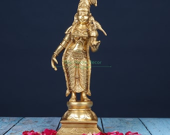 Brass Goddess Meenakshi Devi Statue - Bhudevi Form Idol - Lord Vishnu Devotee -  Godadevi Sculpture - Hindu Goddess Figurine - Andal Devi