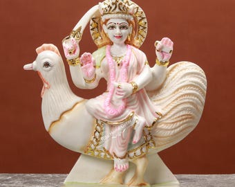 Bahuchara Mata Idol - Parashakti kanya Moorti - Shaktiputri, Estatua - Ídolo de la Diosa Madre - Escultura de la Diosa Hindú - Gallo Monte Devi