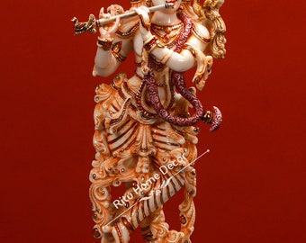 Lord Krishna Ídolo de 14" - Estatua de Dios Madhav - Figura de Kisna para la adoración - Deidad de Girdhar - Estatua de Gopal Krishna - Estatua de Krsna - Ídolo Shyam