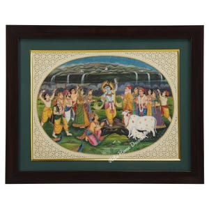 Lord Radha Krishna Painting - Govind Devji Painting - Hindu God Goddesses Art - Bhagwan Krishna Hand-painting Wall Decor - Marble Dust Plate