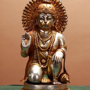 Lord Hanuman Brass Statue - Big God Bajrangbali Sculpture - Multicolor Lord Rama Devotee - Hindu Monkey God Idol - Anjani Putra Sculpture