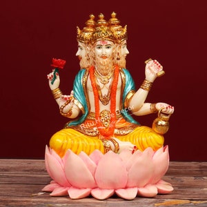 Lord Brahma Statue - Creator Of Universe - Brahmdev Idol - Vedas Creator - Hindu God Sculpture For Home Decor - Brahma For Home Temple Gift