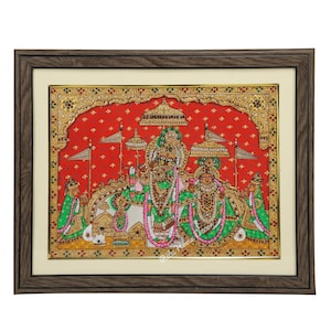 Tanjore Style Lord Radha Krishna Painting - Govind Devji Painting - Hindu God Goddesses Art Work - Bhagwan Krishna Hand-painting Wall Decor