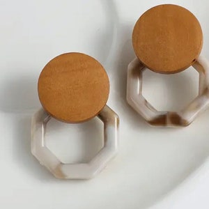 Wood + horn acrylic drop earrings