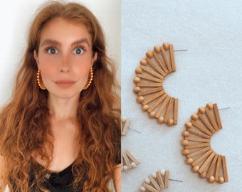 Wood Earrings - Bohemian Wooden Earring for Women - Light weight - Birthday Gift For Her - Large Dangle Earring