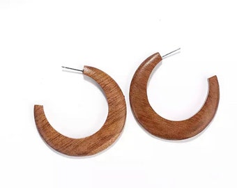 Wood Hoops - Brown - Large Vintage, Natural Wooden Hoops, Light Weight, Statement Earrings for Women, Birthday Gift for Woman, Bohemian,