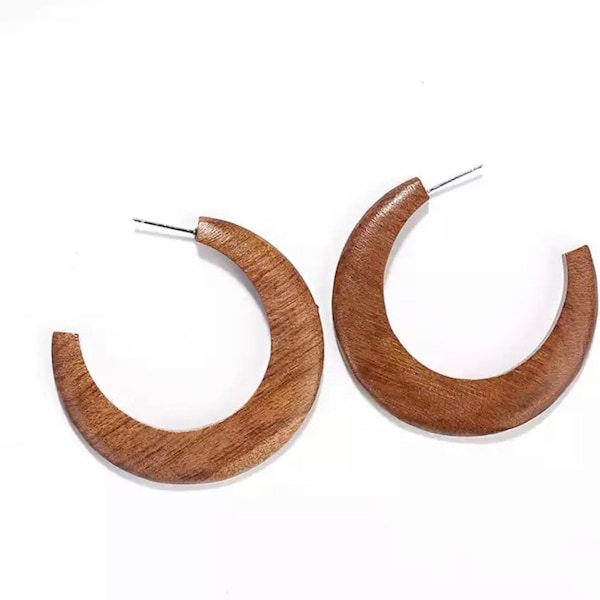 Wood Hoops - Brown - Large Vintage, Natural Wooden Hoops, Light Weight, Statement Earrings for Women, Birthday Gift for Woman, Bohemian,