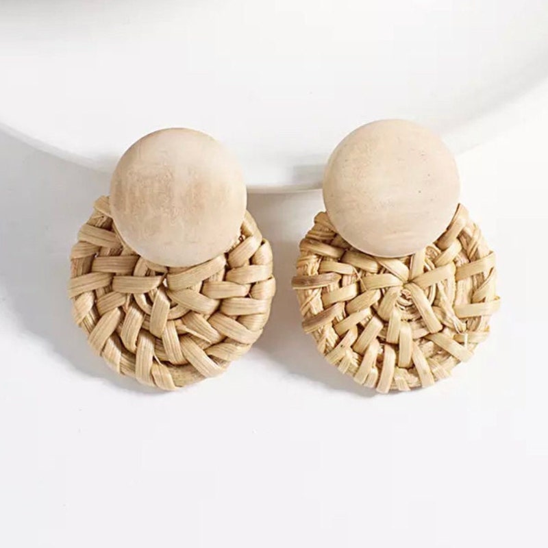 Rattan Earrings - Etsy